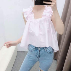 Fashion Square collar Sleeveless Falbala Backless Blouses