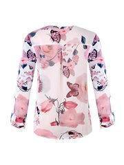 V neck button chiffon long sleeve t-shirts