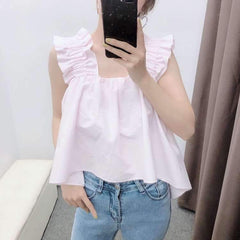 Fashion Square collar Sleeveless Falbala Backless Blouses