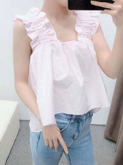 Fashion Square collar Sleeveless Falbala Backless Blouses