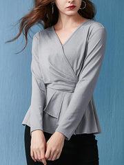 Long sleeve V neck Blouses