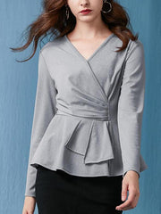 Long sleeve V neck Blouses