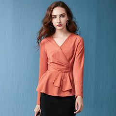 Long sleeve V neck Blouses