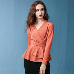 Long sleeve V neck Blouses