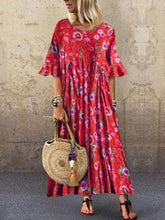 Floral printed round neck short sleeves casual loose maxi dresses