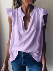 Summer new style stand-up collar short sleeve solid color casual T-shirts chiffon shirts