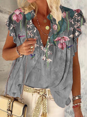 Stylish printed short sleeve women tops blouses