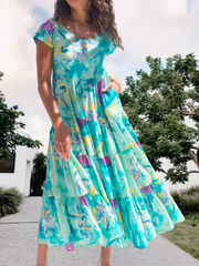 Floral Short Sleeve A-Line Casual Dresses