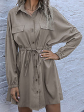 Fashion Street Solid Patchwork Turndown Collar A Line Dresses Skater Dresses