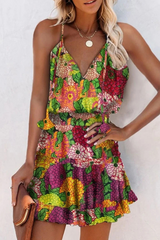 Fashion Street Floral Split Joint Frenulum V Neck A Line Vacation Dresses
