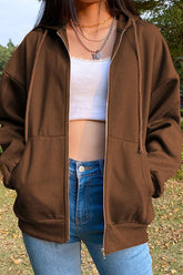 Fashion Street Solid Split Joint Hooded Collar Tops Sweatshirts