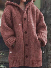 Hooded solid loose sweater coats