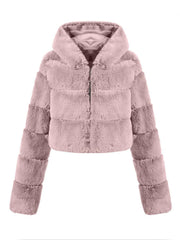 Thick Hooded Crop Faux Fur Jacket