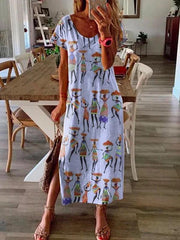 Loose casual women printed short sleeve Maxi dresses