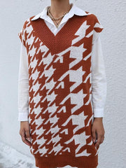 Houndstooth Pattern Knit Dress Without Belt