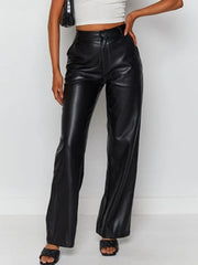 High Waist Straight Leather Pants