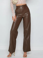 High Waist Straight Leather Pants