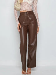 High Waist Straight Leather Pants