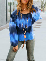 Tie Dye Lantern Sleeve Top Sweatshirts