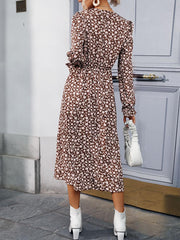 Floral Print Flounce Sleeve Slit Hem Dress