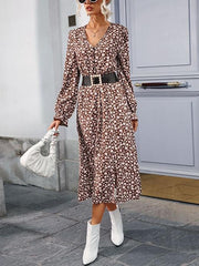 Floral Print Flounce Sleeve Slit Hem Dress