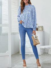 Floral Pattern Mock Neck Loose Top