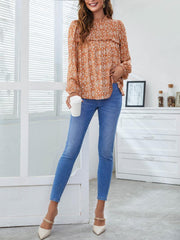 Floral Pattern Mock Neck Loose Top