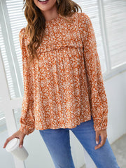 Floral Pattern Mock Neck Loose Top