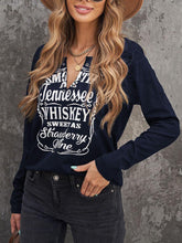 Letter Print Circle Decor V Neck T-shirts Top