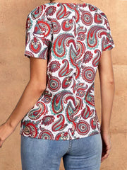 V Neck Abstract Print T-shirts Tops