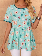 Floral Print Ruffle Hem T-shirt