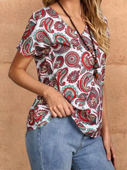 V Neck Abstract Print T-shirts Tops