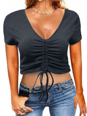V Neck Drawstring T-shirt