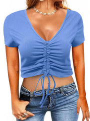 V Neck Drawstring T-shirt