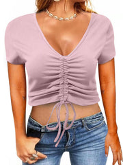 V Neck Drawstring T-shirt