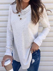 V neck button women plain long sleeve T-shirts