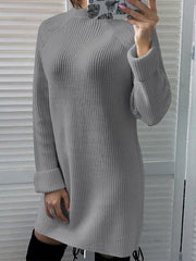 High Collar Plain Woman Long Shift Dress