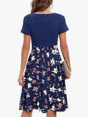 Flower Print Zipper Closure Short Dress