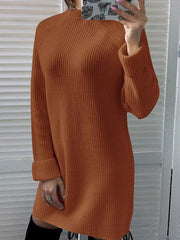 High Collar Plain Woman Long Shift Dress