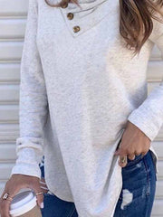V neck button women plain long sleeve T-shirts