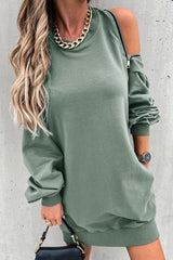 Fashion Solid Zipper O Neck Long Sleeve Dresses(6 colors)