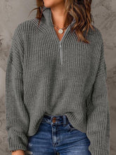 Fashion Solid Zipper Collar Sweaters(8 Colors)