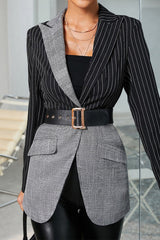 Fashion Work Patchwork Solid Color Turndown Collar Outerwear