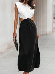 Sweet Elegant Solid Hollowed Out Contrast V Neck Asymmetrical Dresses
