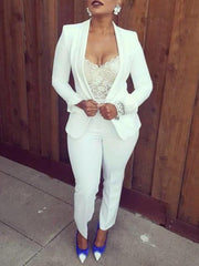 Fashion suit turn down collar cuffed sleeves blazer with pants