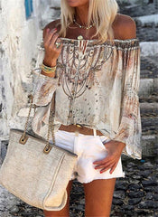 Long Sleeve Cold Shoulder Casual Shirts & Tops