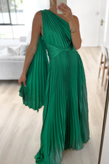 Sweet Elegant Solid Fold Oblique Collar A Line Maxi Dresses