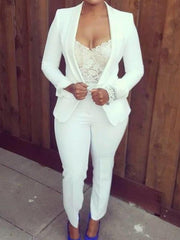 Fashion suit turn down collar cuffed sleeves blazer with pants