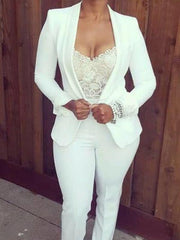 Fashion suit turn down collar cuffed sleeves blazer with pants