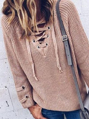 Large Size Plus Lace Up Woman Winter Sweatres